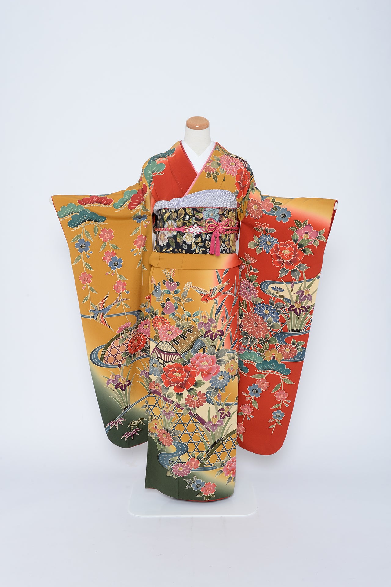 ひまわり出品 赤/オレンジシフォン生地ファルダ 4着 オーダー ひまわり