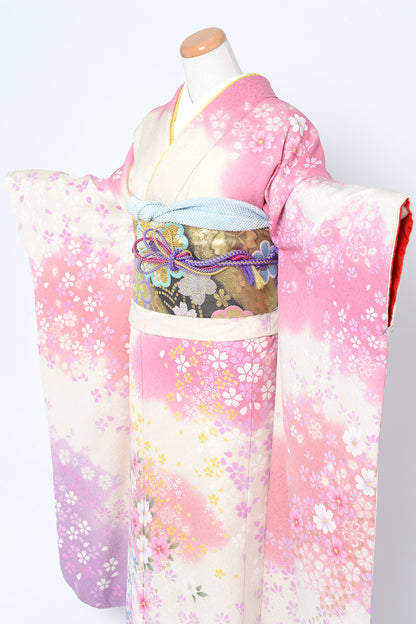 成人式の振袖レンタル衣装 商品詳細ページ 【白、ピンク】【振袖f021】