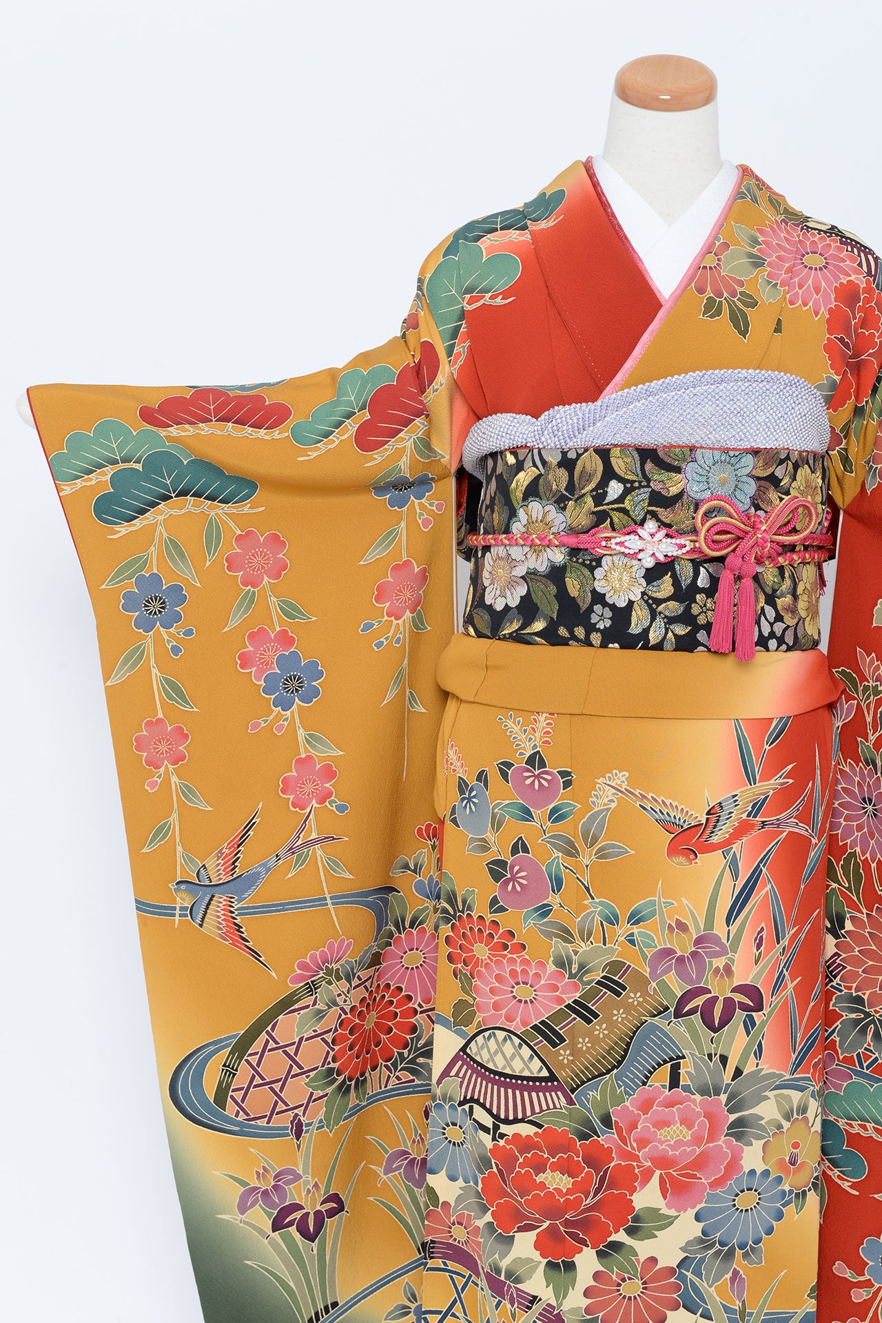 ひまわり出品 赤/オレンジシフォン生地ファルダ 4着 オーダー ひまわり